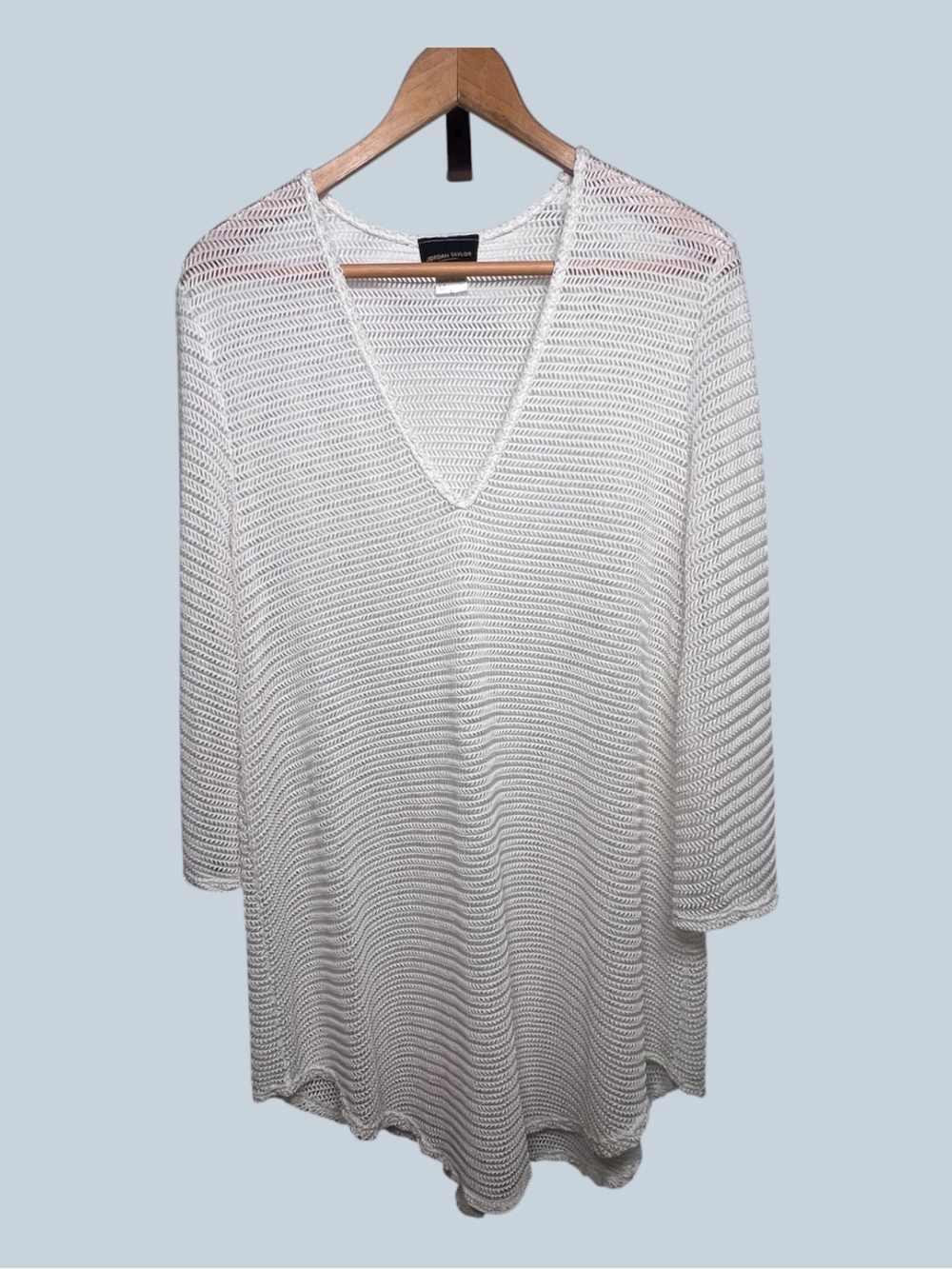 Jordan Taylor White Open-Knit V-Neck Tunic/Cover-up Size Large